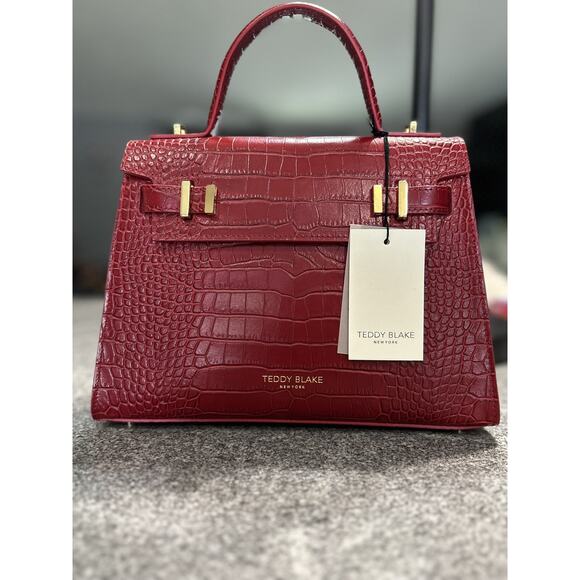 Teddy Blake Ava 11" Croco Leather Satchel – Rosso Scuro Red w/ Gold Hardware-NWT - Picture 1 of 8